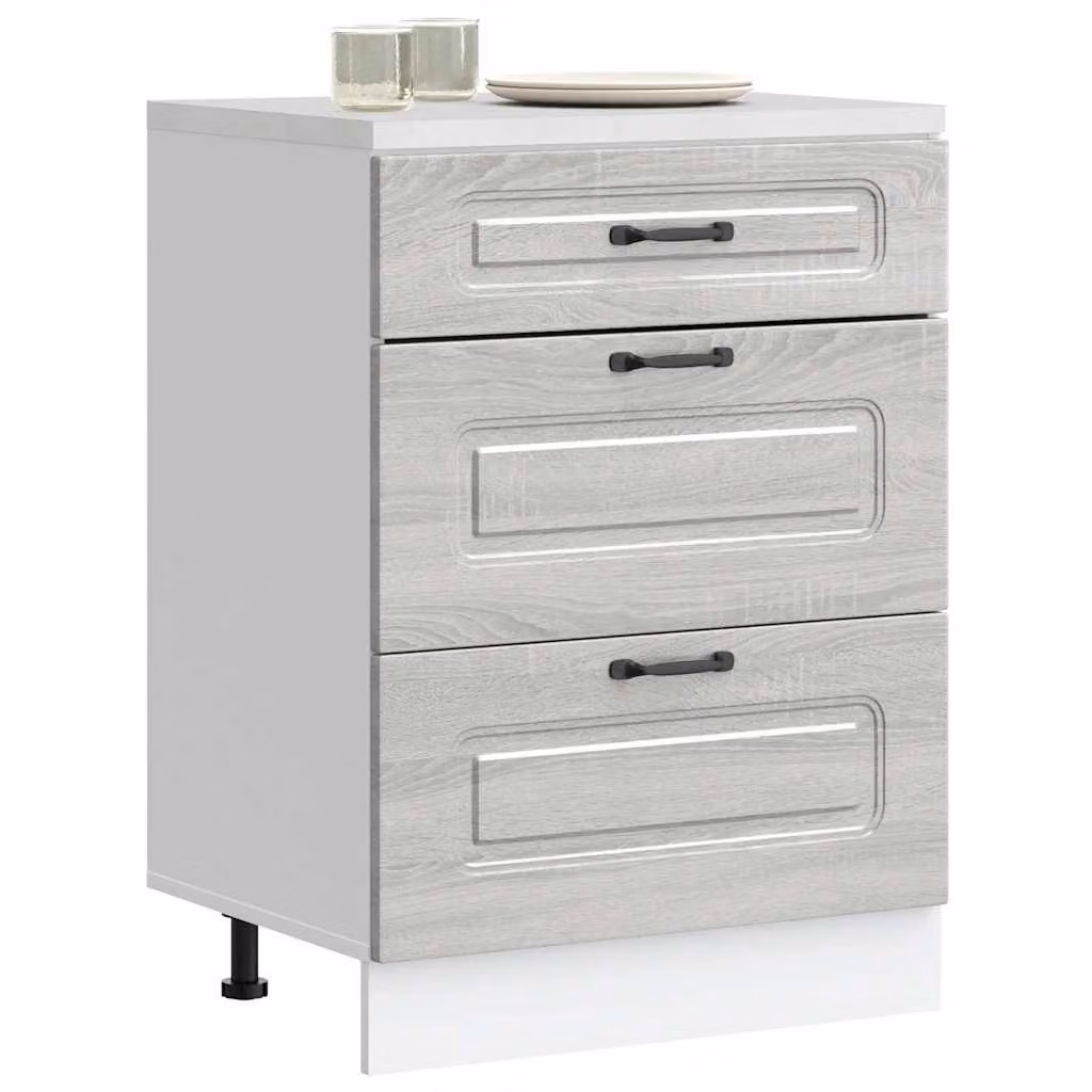 Base da cucina moderna vidaXL Kalmar in legno multistrato e MDF, Grigio Sonoma, L: 60,0 cm, H: 81,5 cm, P: 46,0 cm