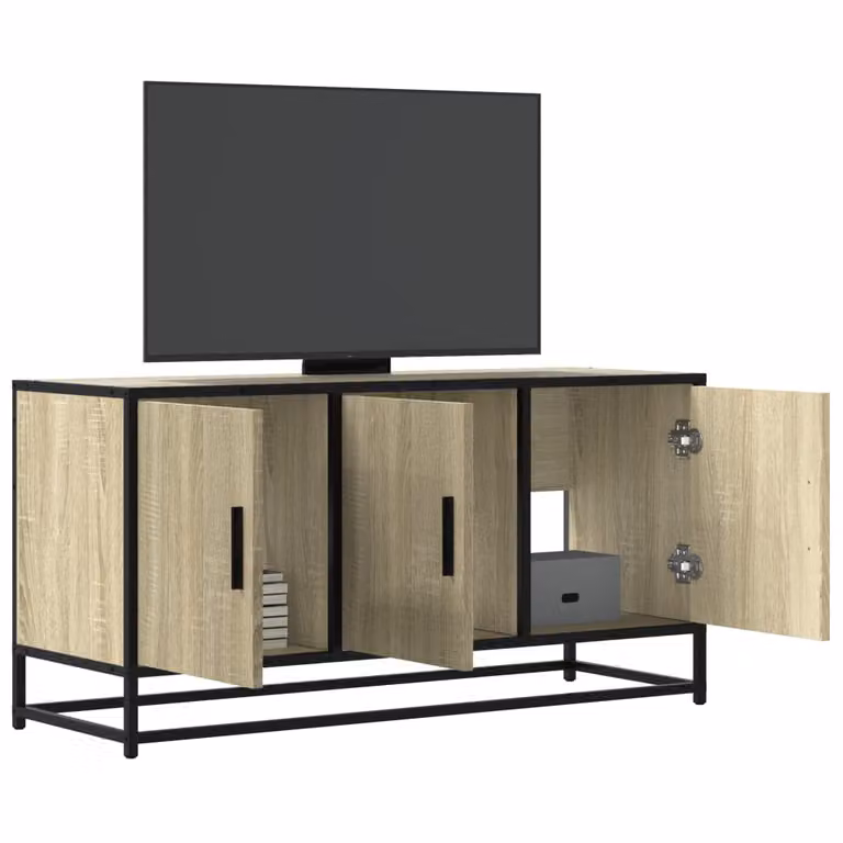 Mobile TV vidaXL in stile industriale con ruote, Rovere e Metallo, L 100 x P 35 x H 50 cm