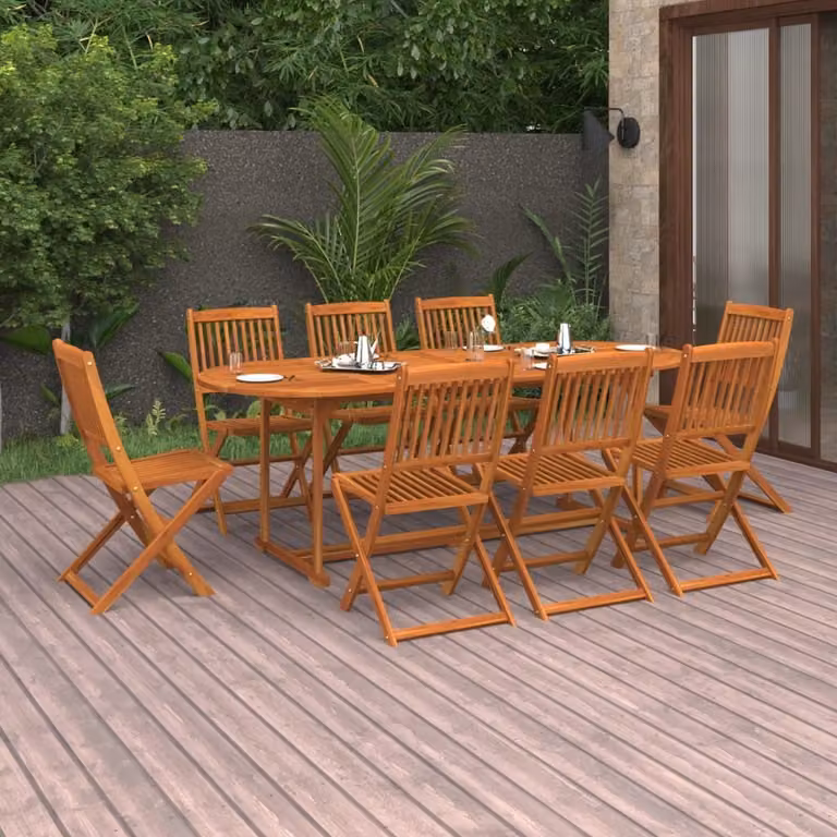The Living Store 9 pezzi. Set da pranzo da giardino in legno massiccio di acacia