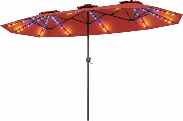 Ombrellone doppio da giardino con luci regolabili manovella, Ombrellone ampio doppio protezione solare resistente Rosso