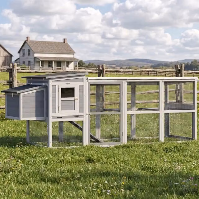 Pollaio da Esterno per 3-4 Galline con Recinto Casetta Nido Tetto in Asfalto Grigio 264x82x89cm