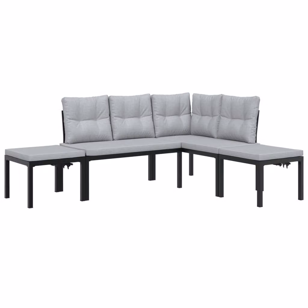 Divani Giardino con Cuscini 4pz Neri Acciaio Verniciato Polvere
