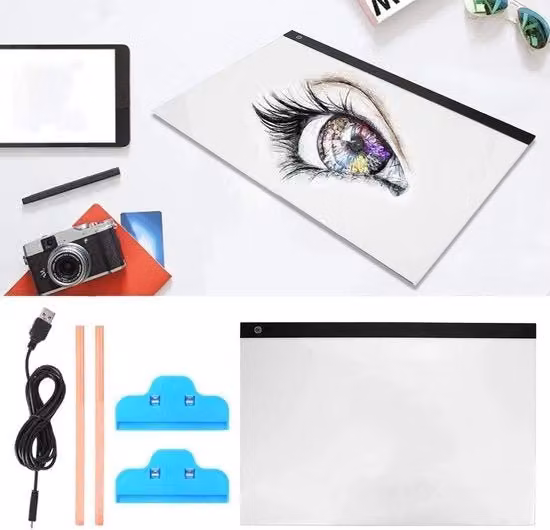 Tavolo di disegno portatile A2 con illuminazione LED dimmabile e alimentazione USB in nero