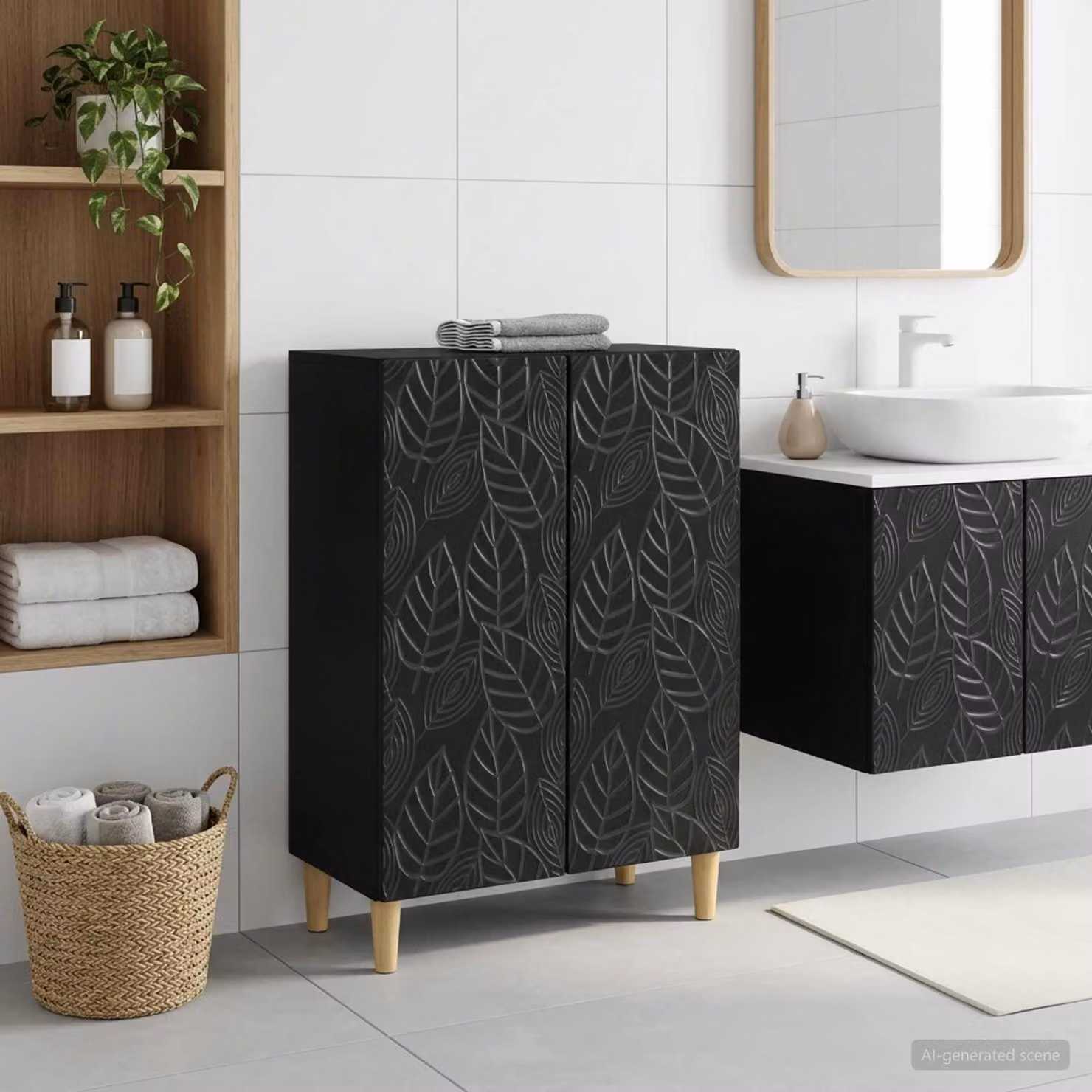 Mobiletto da bagno moderno vidaXL DELFT nero con ante a cerniera e ripiani interni L/P/H: 59,5 x 31 x 80 cm