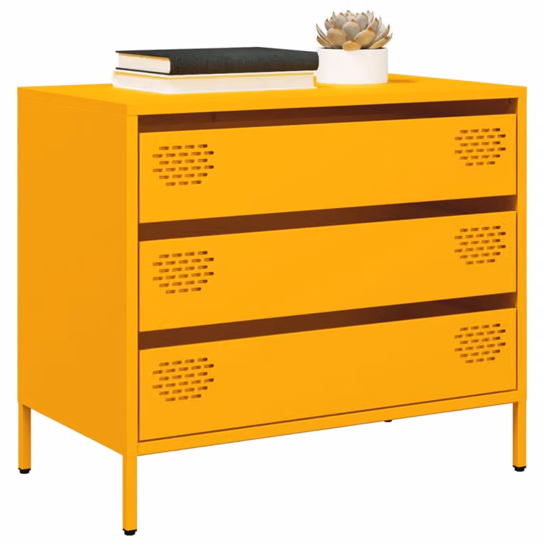 vidaXL Credenza Moderna in Metallo Giallo Opaco L: 68 cm, P: 39 cm, H: 58,5 cm