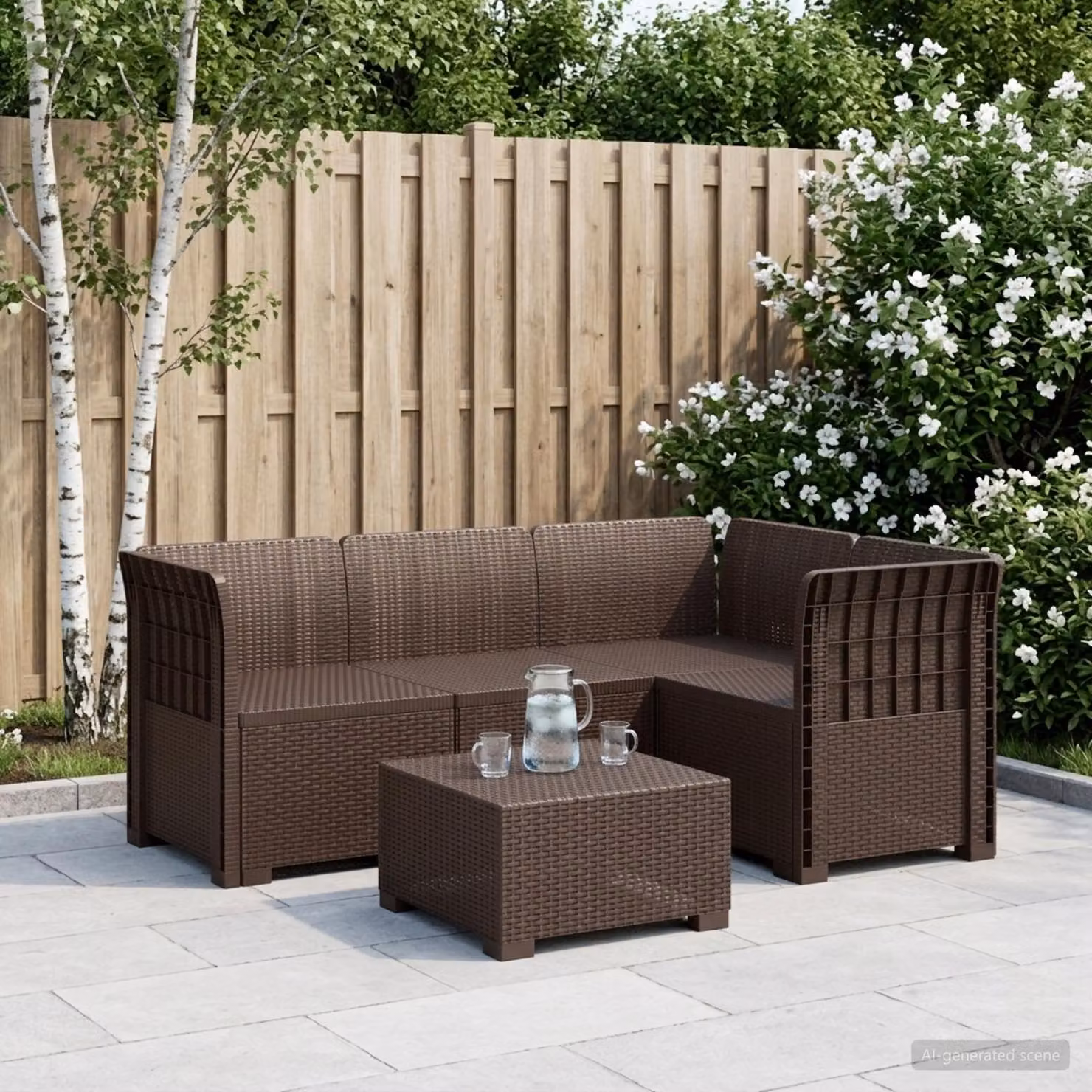 vidaXL Divano da Giardino Angolare a L con Cuscini Marrone