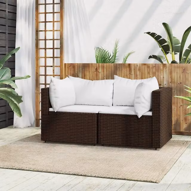 Divani Angolari da Giardino con Cuscini 2pz Polyrattan Marrone 319746