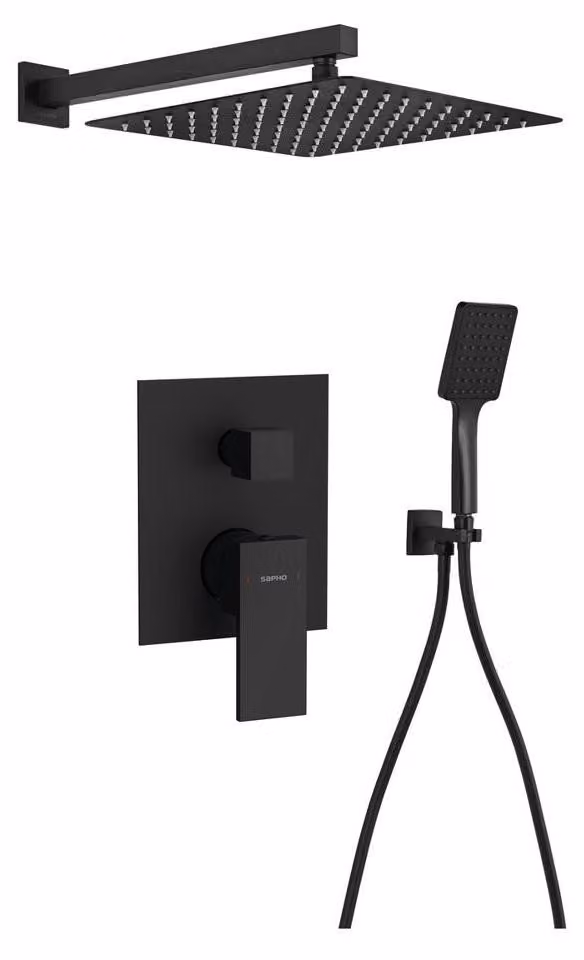Set doccia a incasso CUBEMIX con rubinetto, 2 uscite, nero opaco