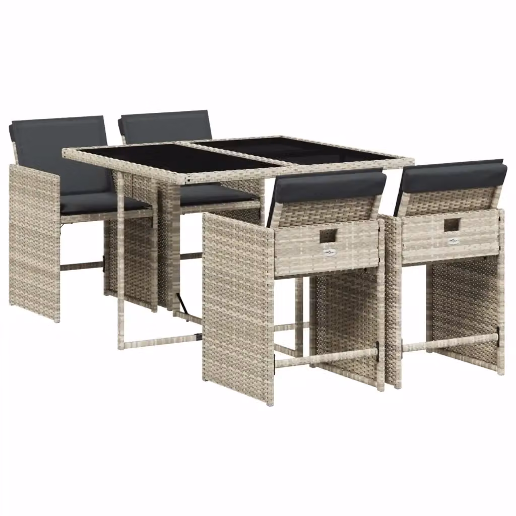 Set Pranzo da Giardino vidaXL in Polyrattan con Tavolo in Vetro e 5 Sedute con Cuscini Grigio Chiaro – 2