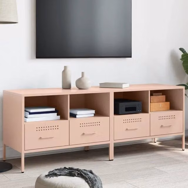 Set di 2 mobili TV vidaXL in stile industriale in metallo rosa L: 68 cm, P: 39 cm, H: 50,5 cm – 1