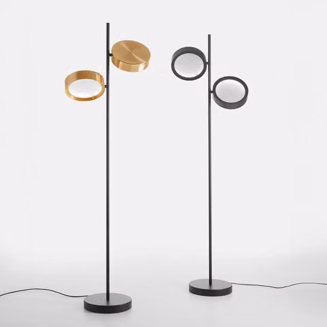 Oluce Berlin Piantana LED dimmabile in metallo e vetro, disponibile in oro/ottone, nero o bianco