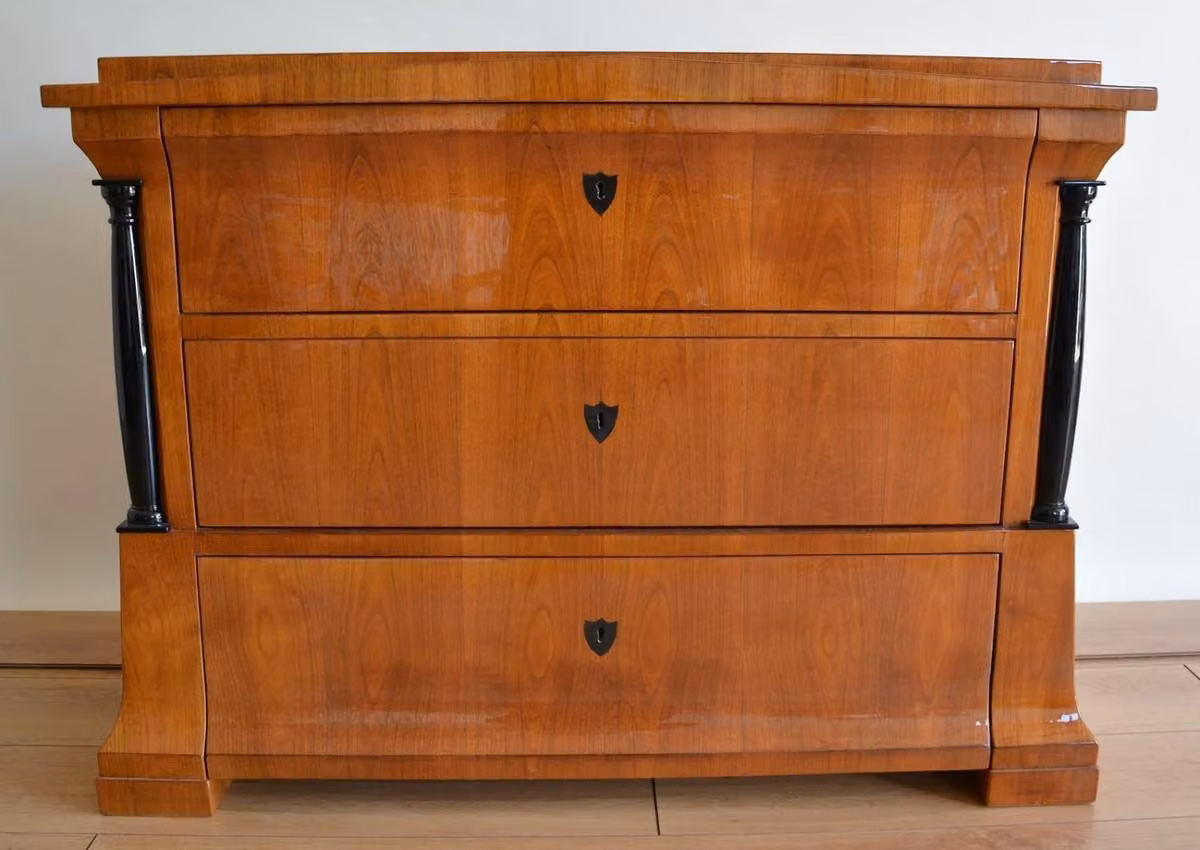 Casa Padrino cassettiera in legno massello Biedermeier a 3 cassetti marrone/nero 100 x 60 x h. 80 cm - Cassettiera per camera da letto - Mobili in legno massello - Mobili per camera da letto - Mobili Biedermeier