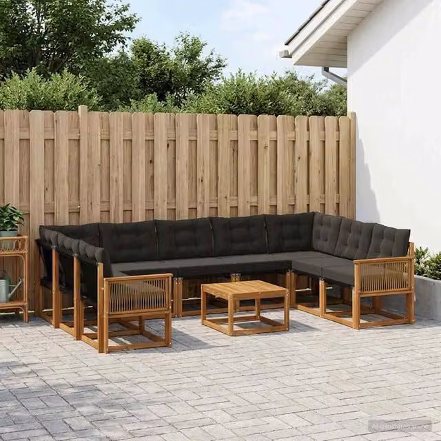 Set di divani da esterno 10 pz Naturale e Nero 3382228