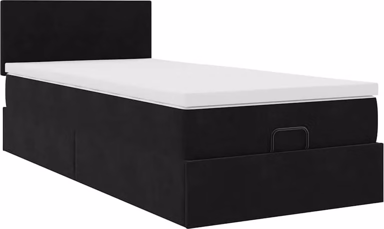 Struttura Letto Pouf con Materasso Nero 100x200 cm Velluto