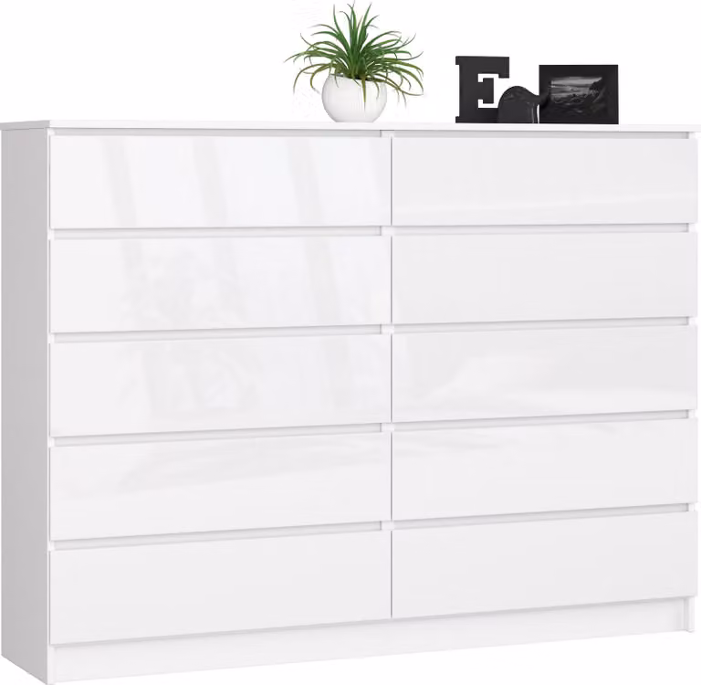 Akord Cassettiera 10 Cassetti Bianco/Bianco Lucido 160X40X121 Cm