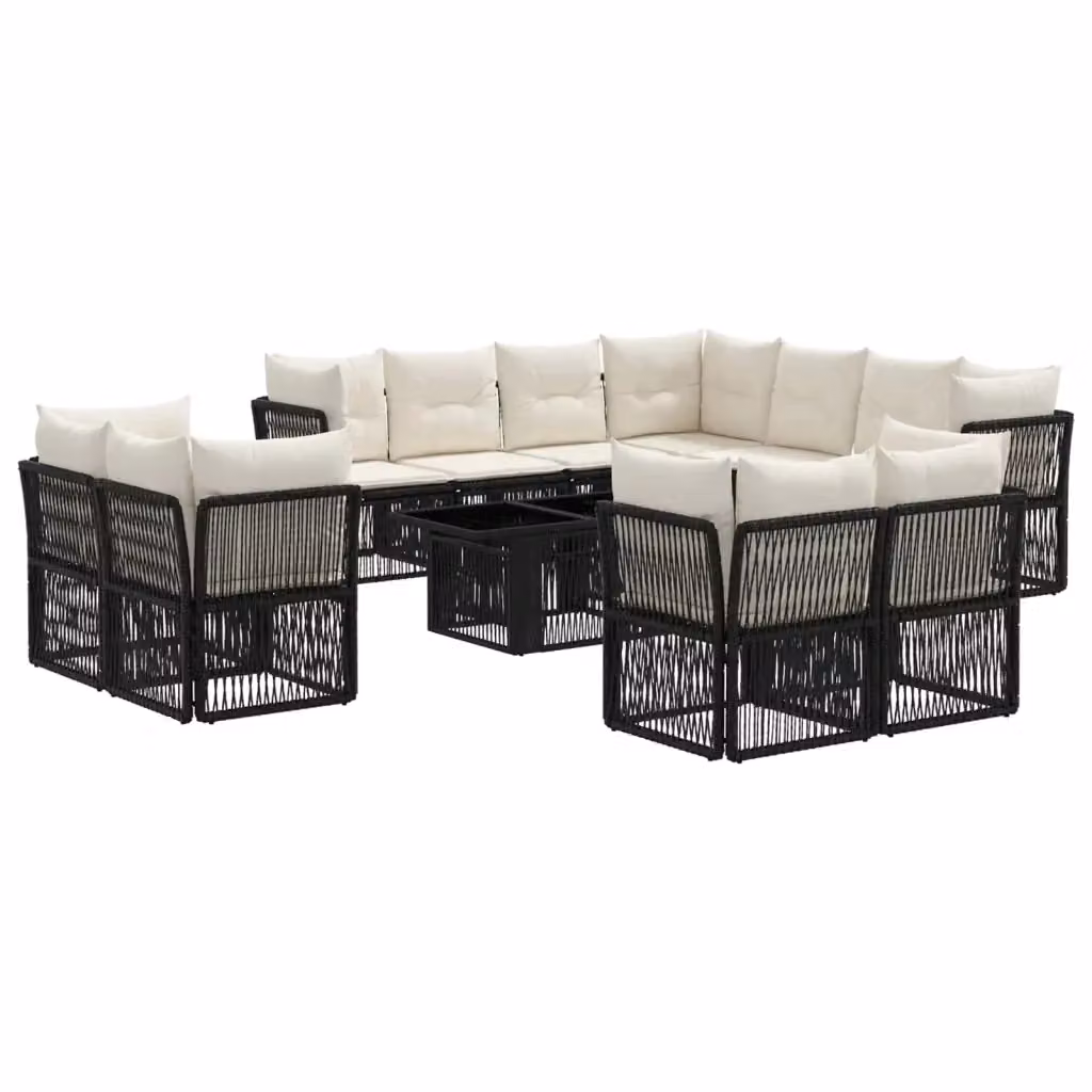 Set Divano da Giardino Moderno vidaXL in Polyrattan Nero con Cuscini e Tavolino da Esterno a Forma di U – 2