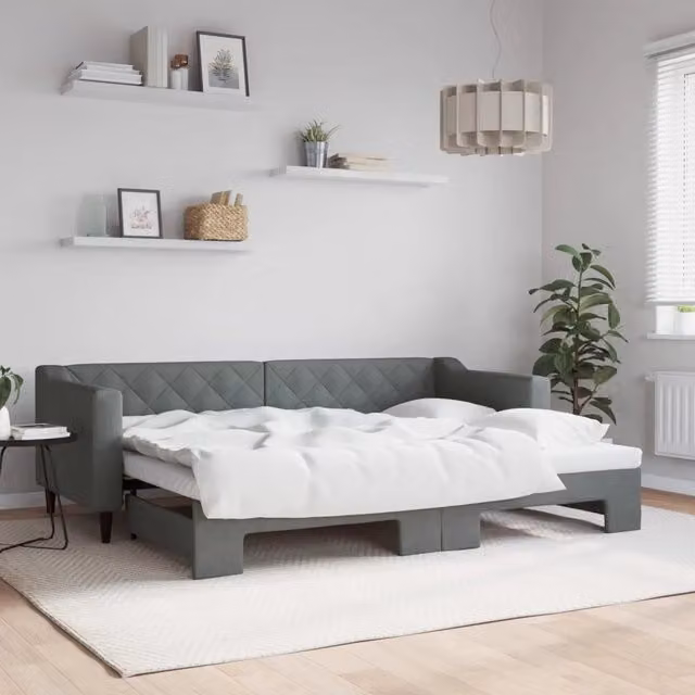 Divano Letto con Letto Estraibile-Sofa Letto-Daybed Grigio Scuro 80x200 Tessuto 616406