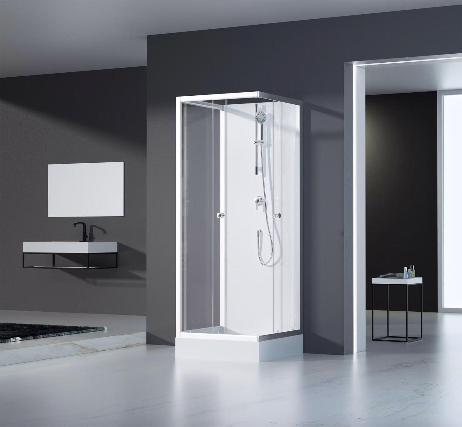 Doccia completa MARWELL Doccia completa White Dream 80 x 80 x 200 cm - set completo incl. piatto doccia e rubinetto - installazione reversibile - sistema di profili in alluminio di alta qualità