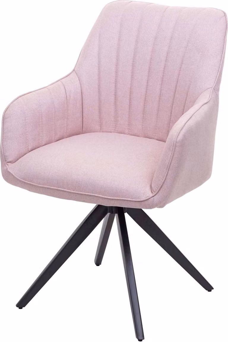 Sedia da pranzo HWC-H73, sedia da cucina poltrona, acciaio retrò tessuto/tessuto ~ rosa
