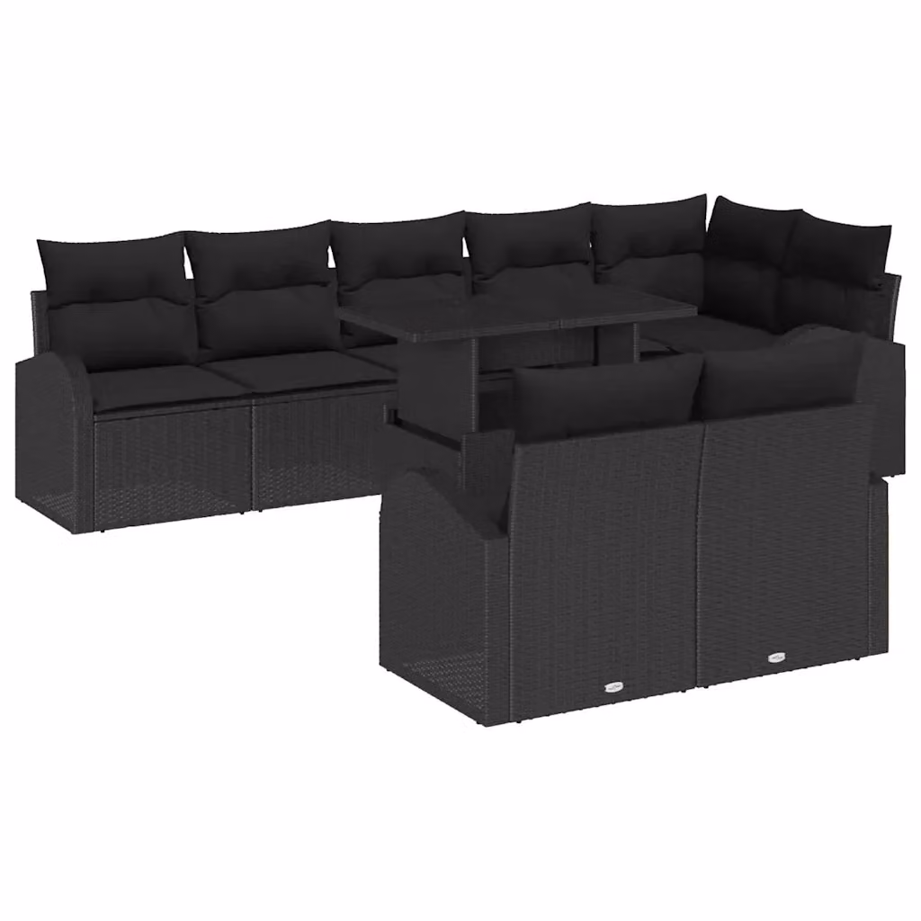 vidaXL Set Divano da Giardino Moderno 9 Pezzi Nero con Cuscini e Tavolino da Esterno in Polyrattan e Acciaio – 2