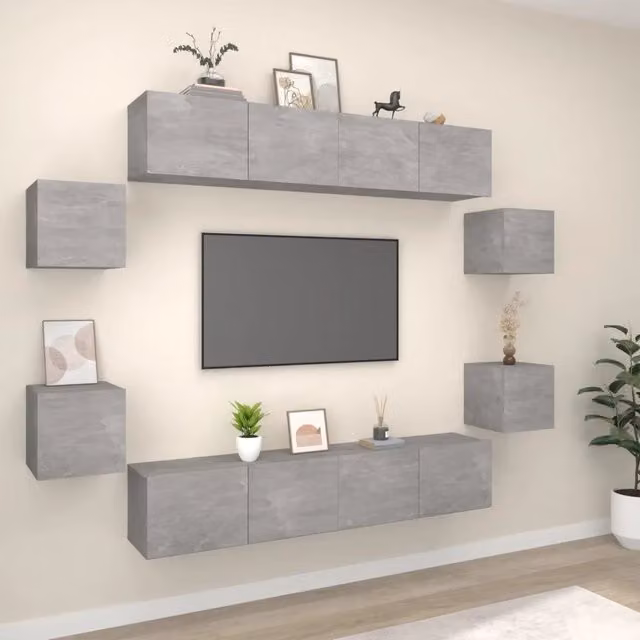 Set Mobili Porta TV 8pz Grigio Cemento in Legno Multistrato 3114217