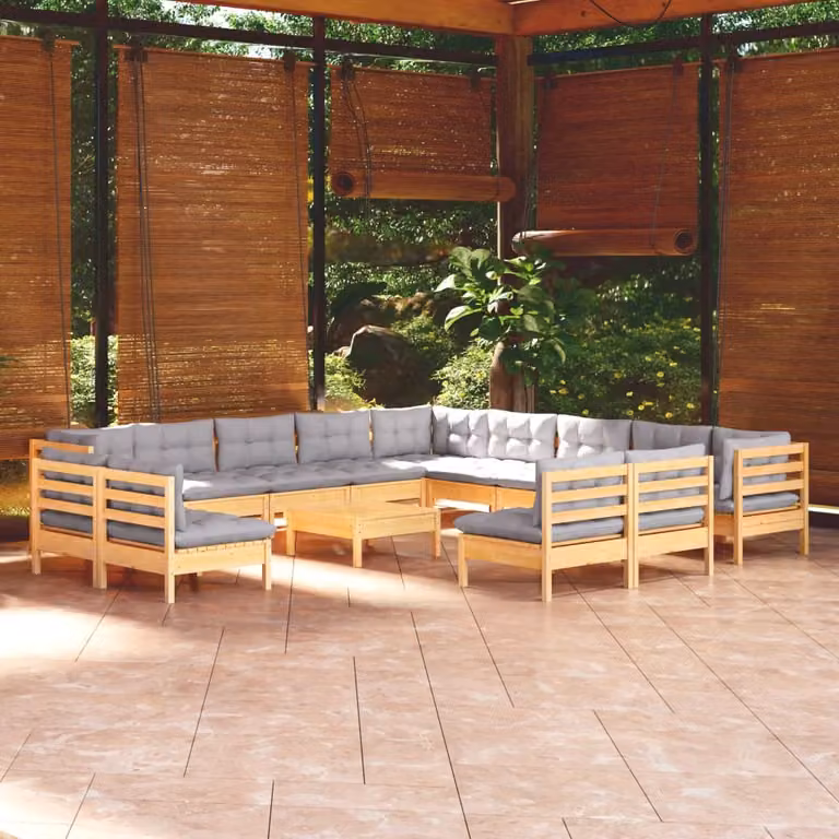 Maison Exclusive - Set Divani da Giardino 14 pz con Cuscini Grigi Massello di Pino