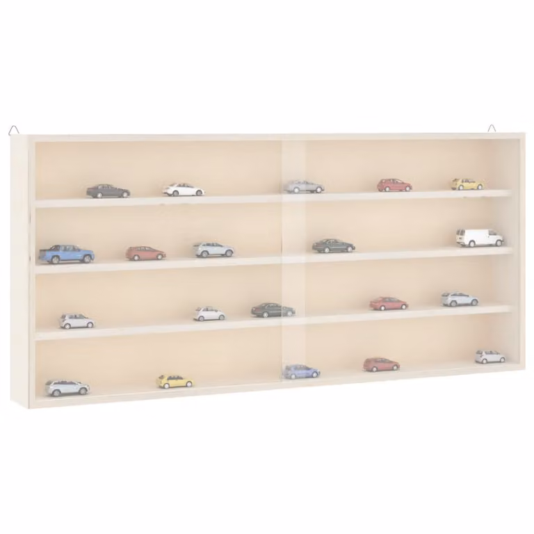 Vetrina da collezione moderna vidaXL in legno con ante in vetro e ripiani interni, da appendere a parete, L 80 cm x P 8,5 cm x H 37 cm