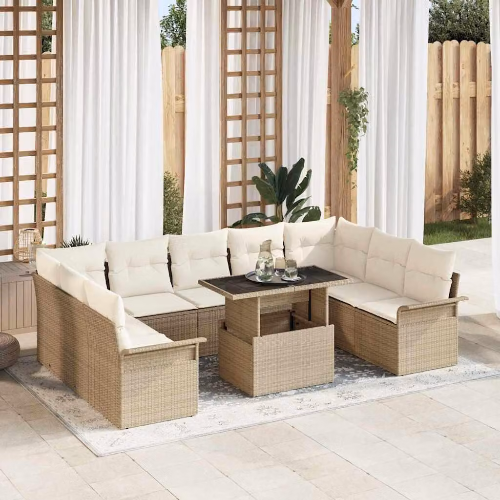 Maison Exclusive - Set Divano da Giardino con cuscino 10 pcs Beige Poly Rattan