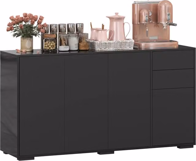 Mobile credenza buffet da soggiorno con 2 cassetti e 4 ante ripiano regolabile in truciolato nero design moderno 140 x 36 x 74 cm