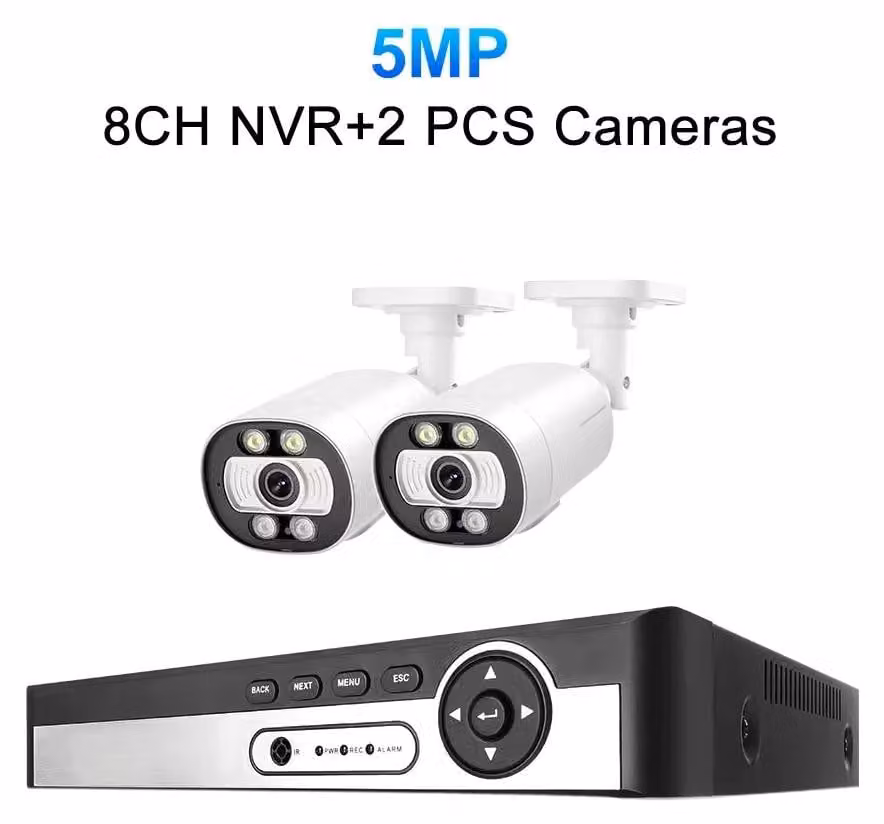 Sistema di telecamere di sicurezza a 8 canali, con telecamere IP da 5MP, dotate di riconoscimento facciale tramite intelligenza artificiale e visione notturna