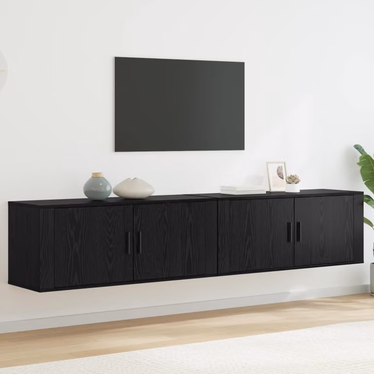 Set di 2 mobili TV da parete vidaXL in legno MDF nero moderno L: 100 cm, P: 40 cm, H: 34,5 cm