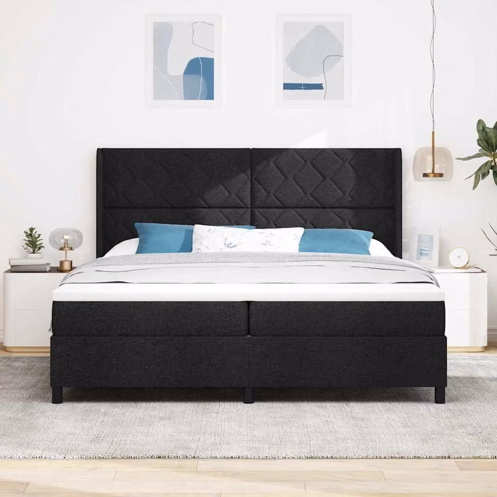 Maison Exclusive - Letto boxspring con cuscini, nero, 200 x 200 cm, tessuto
