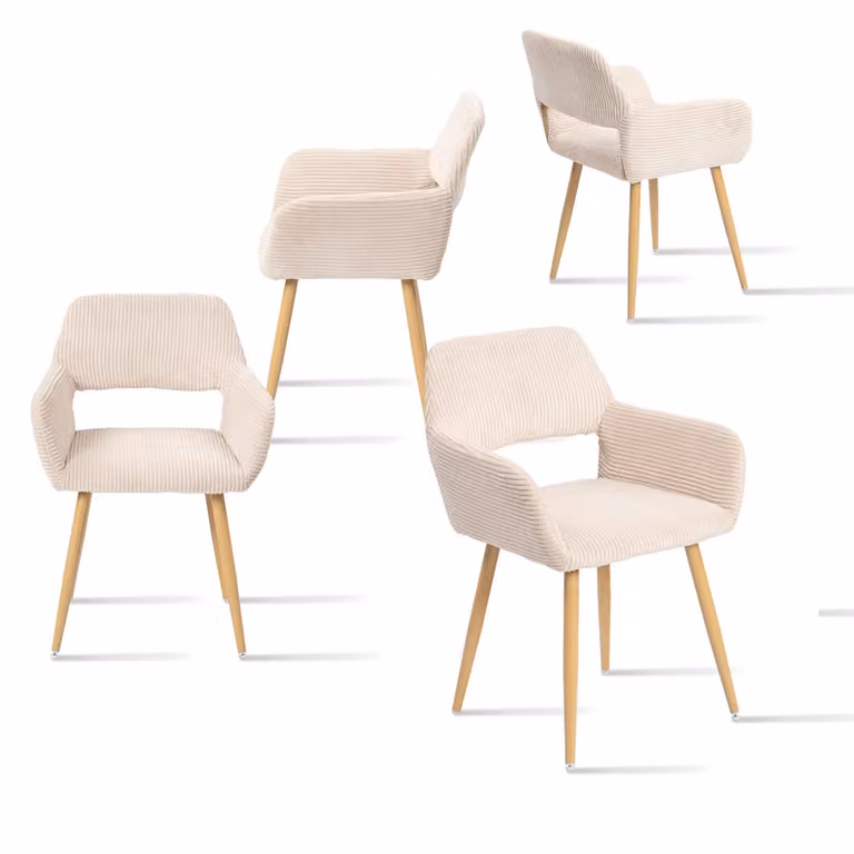 Meubles Cosy Set da 4 poltrone da sala da pranzo in stile scandinavo in velluto a coste beige – CROMWELL