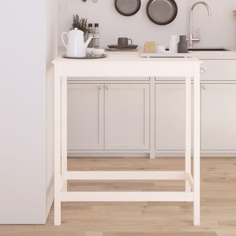 vidaXL Tavolo da Bar Rettangolare in Legno Massello di Pino Bianco L/P/H: 100 x 50 x 110 cm