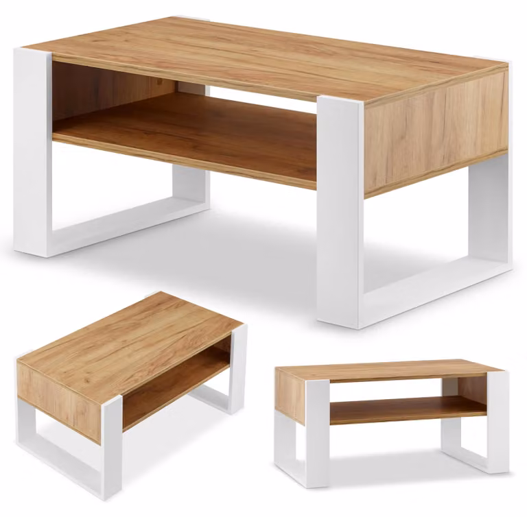 Tavolino da salotto grande con spazio contenitivo in legno di quercia