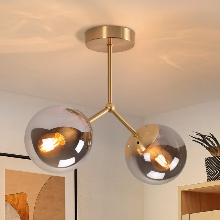 ZMH lampada da soffitto vetro plafoniera corridoio vintage E27 soffitto in oro palla vetro illuminazione soffitto 2 fiamme industriale corridoio lampada metallo senza lampadine