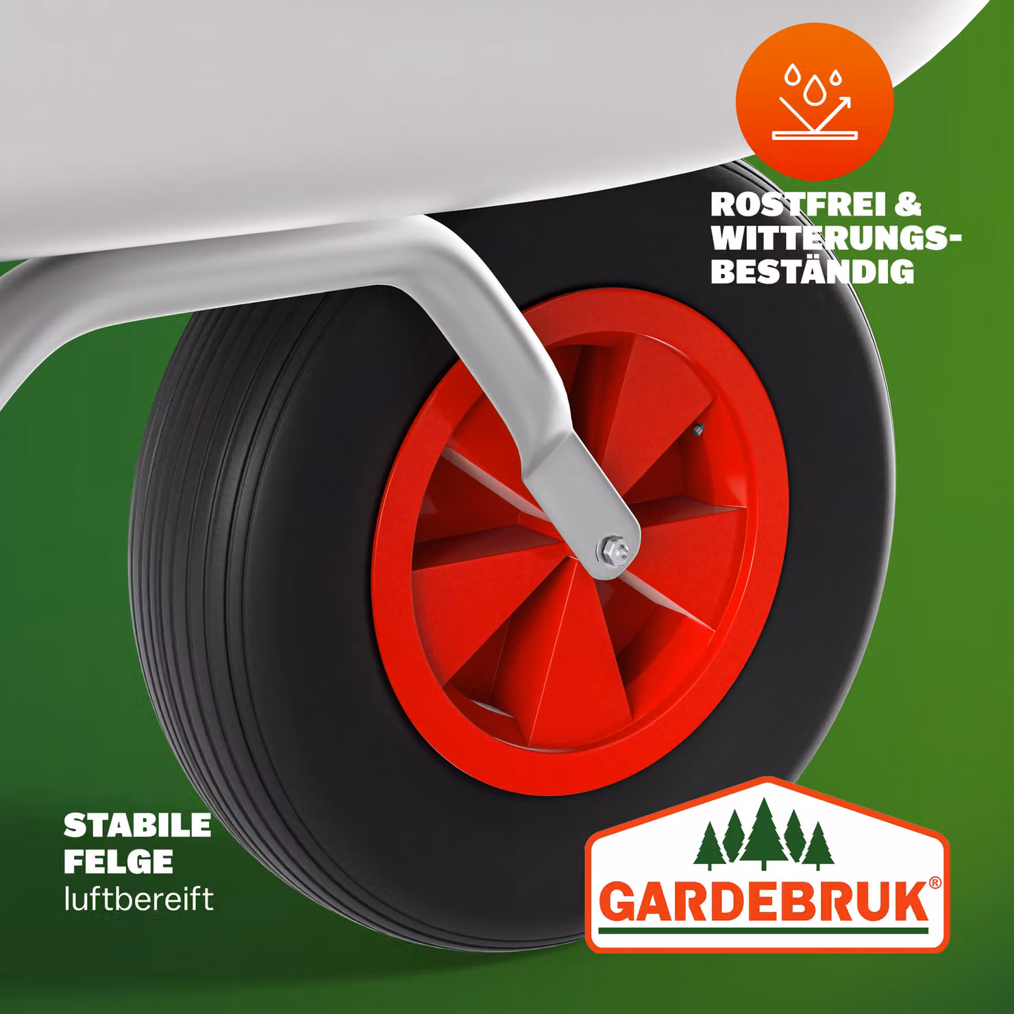 Carriola da giardino Gardebruk in acciaio zincato da 80L con portata 100kg, disponibile in argento o rosso – 4