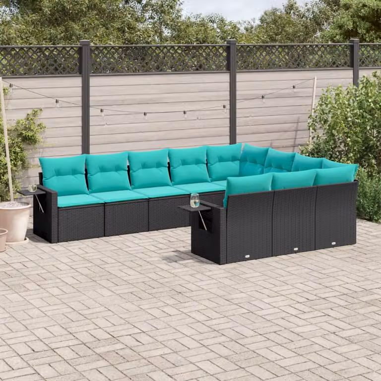Set di divani da giardino vidaXL in polyrattan nero con cuscini e struttura in acciaio, composizione a forma di U per esterno