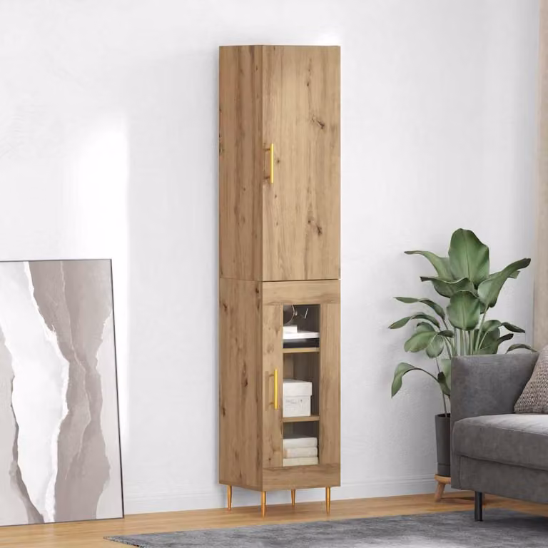 Set di 2 credenze vidaXL in stile moderno color rovere, L/P/H: 34,5 x 34 x 180 cm