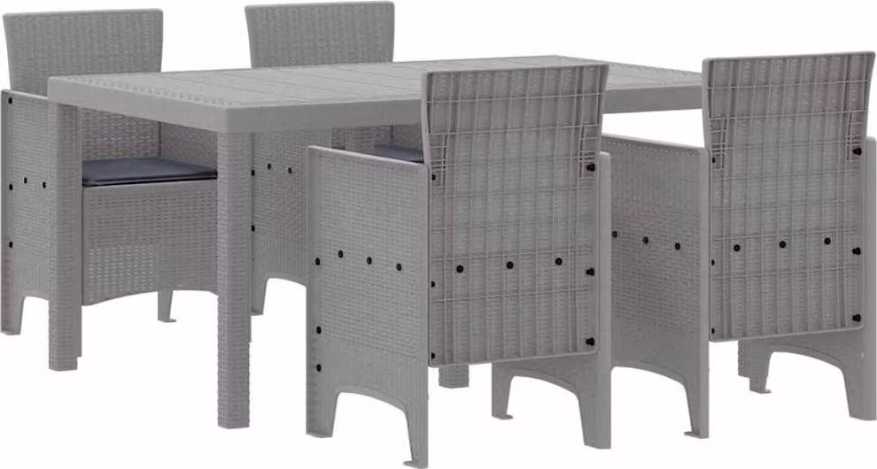 Set da Pranzo per Giardino 5 pcs Grigio chiaro Rattan Polt