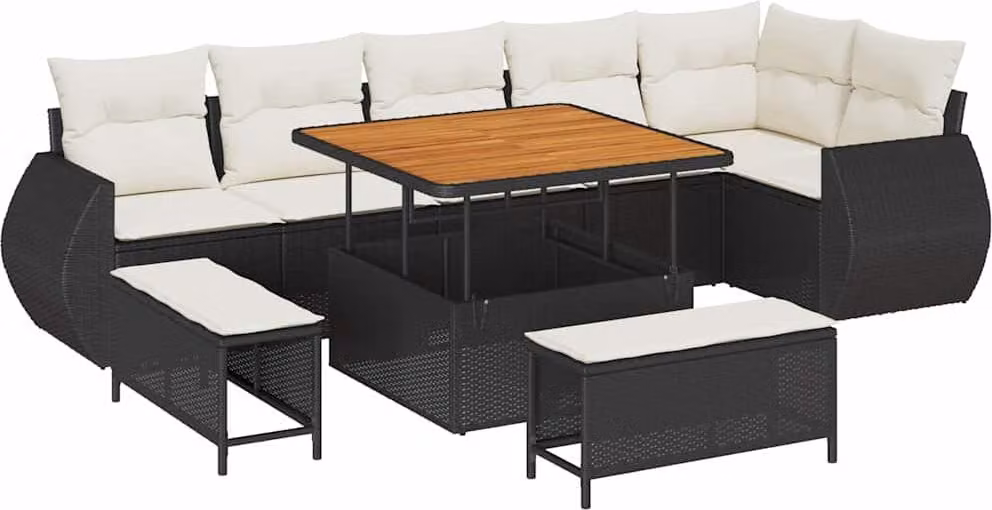 Set Divano da Giardino 9 pcs Nero polyrattan