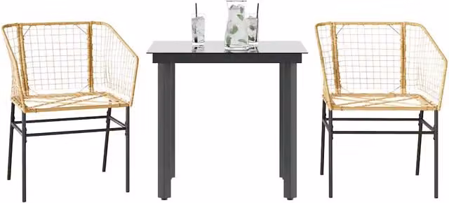 Set da Pranzo da Giardino Moderno vidaXL in Polyrattan e Vetro, 3 Pezzi, Marrone e Nero