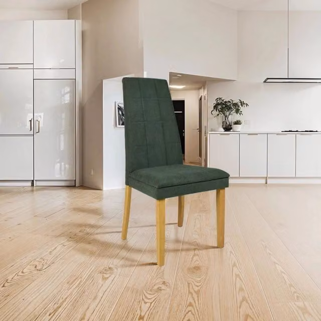 Sedia Tim in legno colore rovere e seduta in tessuto verde set 2 pezzi