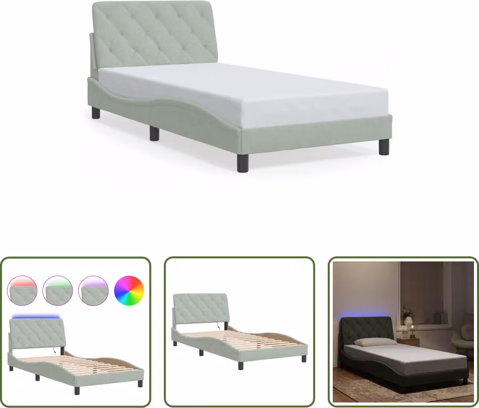 The Living Store Struttura letto con luci LED grigio chiaro 100x200 cm in velluto