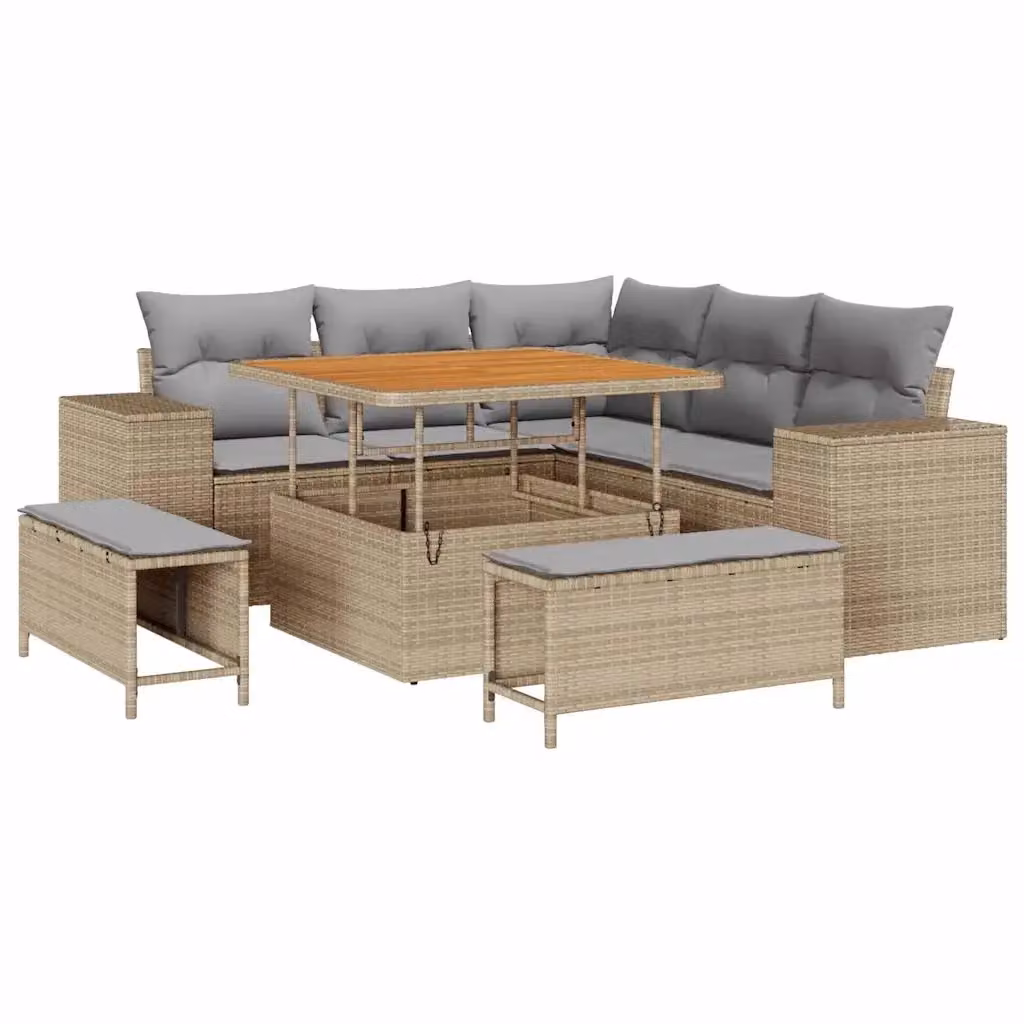 Set Divano da Giardino vidaXL 8 Pezzi con Tavolino e Cuscini Beige e Grigio – 2