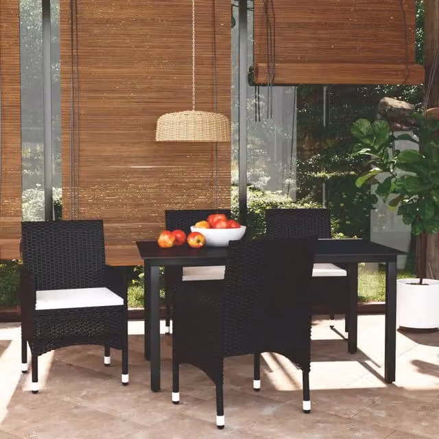 Set da Pranzo da Giardino 5 pz con Cuscini in Polyrattan Nero 3094975