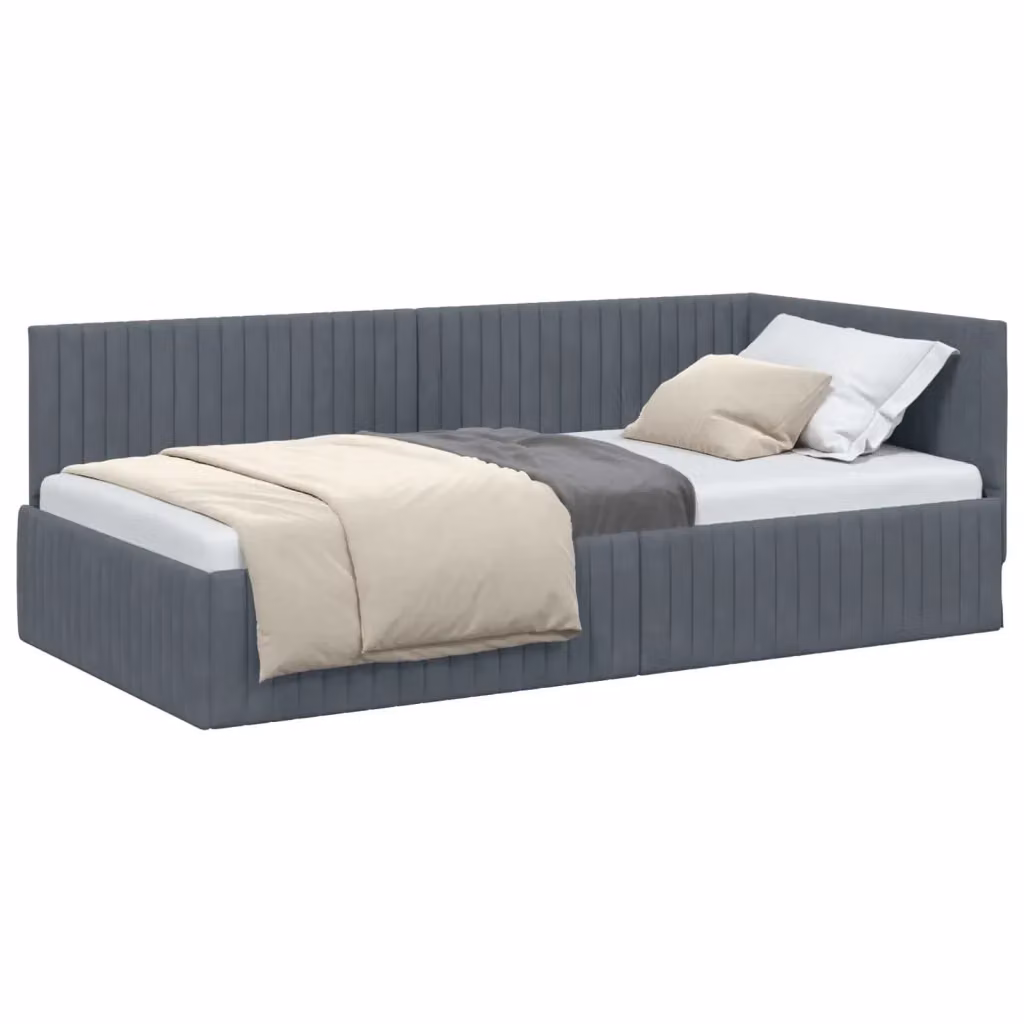 Cornice del letto ad angolo vidaXL in velluto grigio, L/P/H: 200 x 100 x 72 cm – 2