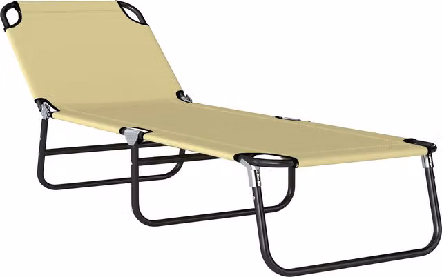 Lettino da giardino Outsunny con schienale regolabile in 5 posizioni, in acciaio e tessuto Oxford, Beige, L: 188 cm, P: 56 cm, H: 28 cm