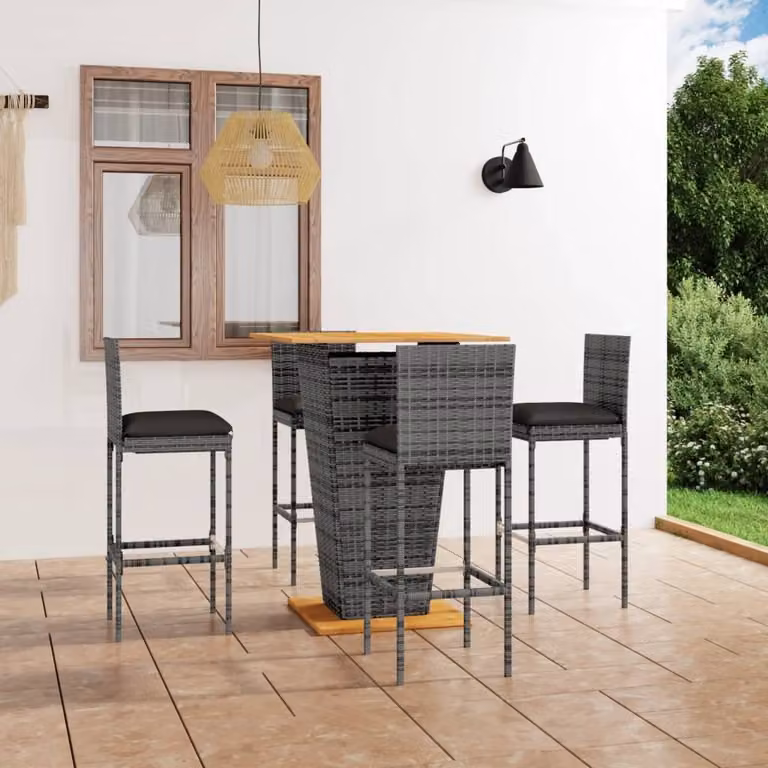 The Living Store Set bar da giardino 5 pezzi con cuscini in poly rattan grigio