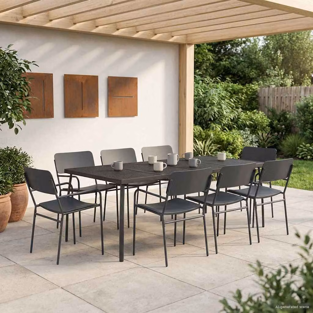 Set da pranzo da 9 pezzi vidaXL in acciaio antracite per giardino e terrazzo